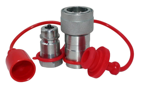 1/2 Inch Hydraulic Quick Connect Tractor Couplers With Red Dust Caps Poppet Valve Pioneer Style ISO 5675 Interchangeable