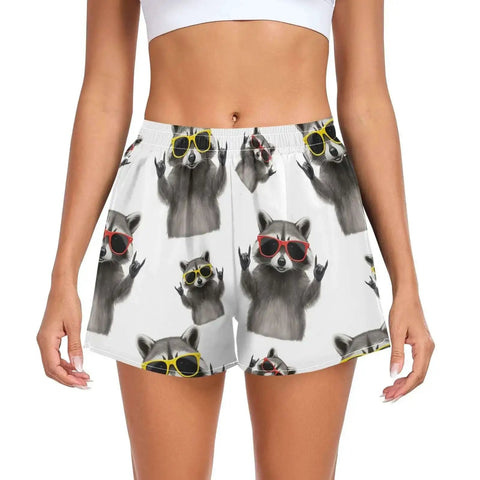 Cool Raccoons Wearing Sunglasses Womens Athletic Shorts 4 Way Stretch Quick Dry Breathable Beach Workout Shorts Size Small