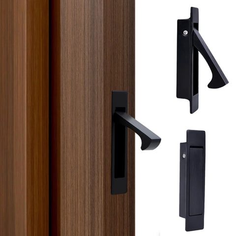 Pocket Door Privacy Lock With Edge Pull Handle For Bedroom And Bathroom Stainless Steel Recessed Matte Black Finish Two Sided Knob Fits 1 3/8 Inch To 2 3/16 Inch Doors Ideal For Hidden Pocket Doors In Moist Environments