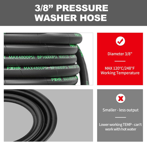 POHIR 3/8-inch pressure washer whip hose, black braided exterior, 2 ft length with removable quick-connect