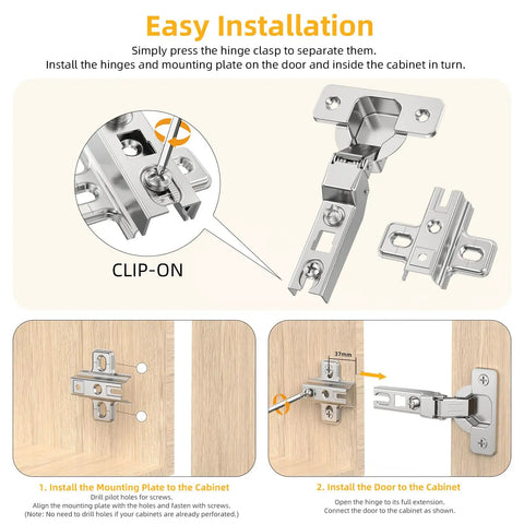 10 Pack Half Overlay Cabinet Hinges With Self Closing Slide On Frameless Concealed Euro Hinges 105 Degree Opening For Kitchen And Bathroom Cabinets Regular Closing 3 Eighths Inch Overlay Nickel Plated Chibery installation guide