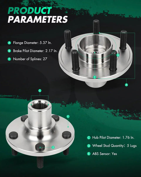 Plug And Play Front Wheel Hub Bearing Replacement For Ford Focus 2012-2018 And Ford C-Max 2013-2018 Fits 1.5L-2.5L Engines Durable Direct-Fit Hub Assembly 510110 HUB81, showing dimensions and features with 5 lugs and ABS sensor.
