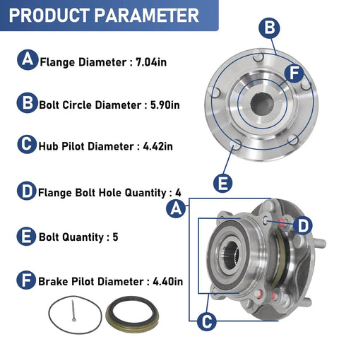 Diagram of 2 Pack Front Wheel Hub Bearing Assembly For Toyota Sequoia 2008 To 2021 And Toyota Tundra 2007 To 2021 4WD with dimensions
