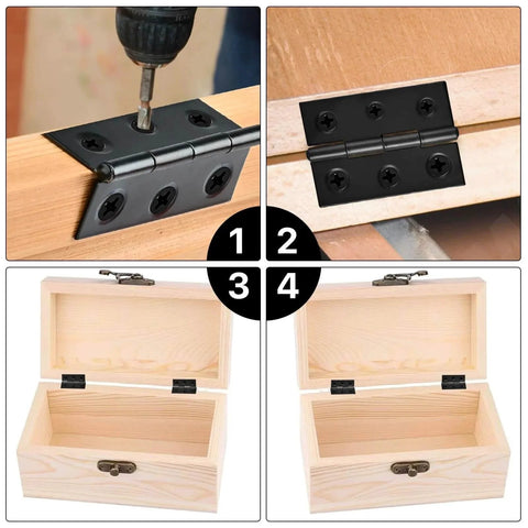 Two Inch Stainless Steel Folding Hinges on wooden boxes showing installation and application for lightweight projects with 108 screws