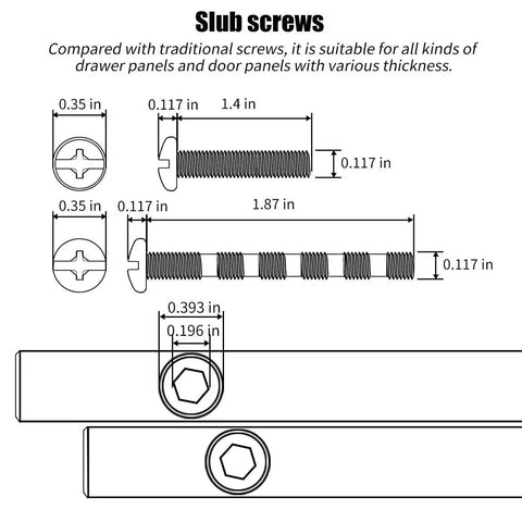 Diagram of slub screws for Stainless Steel Brushed Satin Nickel Cabinet Pulls Pack Of 30 Hollow Tube T Bar Drawer Handles.