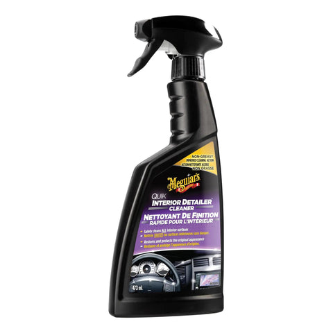 All Surface Interior Detailer That Cleans Plastics Vinyl Leather And Rubber With No Greasy Residue And Sun Blocking Protection, Spray On Wipe Off, 16 Oz Meguiars spray bottle.