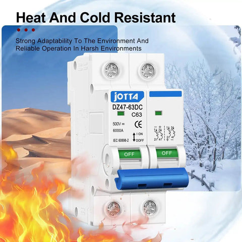 2 Pole 500V 63 Amp DC Circuit Breaker Isolator For Solar PV System With Thermal Magnetic Trip And DIN Rail Mount in harsh conditions