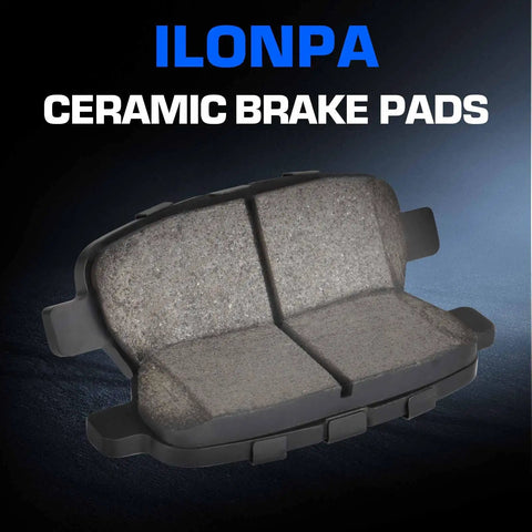 Ceramic brake pads set, front and rear with hardware, 8 pcs; ILONPA, fits Nissan Altima/Sentra/Juke/350Z and Infiniti G35 X.