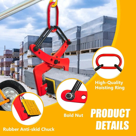 Granite Lifting Clamp 6 Inch 770lbs Heavy Duty Vertical Stone Clamp for Lifting, showcasing clamp in use lifting stone at a yard.