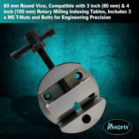 Round Milling Vise With 80 Mm Base Built Tough For 3 And 4 Inch Rotary Milling Indexing Tables Cast Iron Clamp With 3 M6 T Nuts Bolts