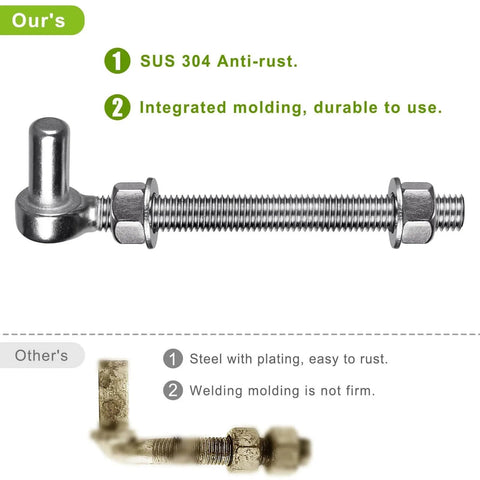 J Bolt Gate Hinge 304 Stainless Steel Farm Gate Hinges with M12 6 Inch Bolt and 5/8 Inch Pin, comparison with anti-rust labels