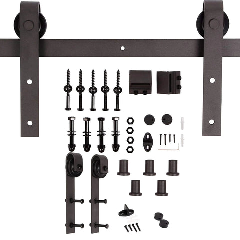Unfinished Solid Wood Double Sliding Barn Door Kit With Hardware Set Two Panels Measuring 76 Inches High By 84 Inches Wide DIY Ready
