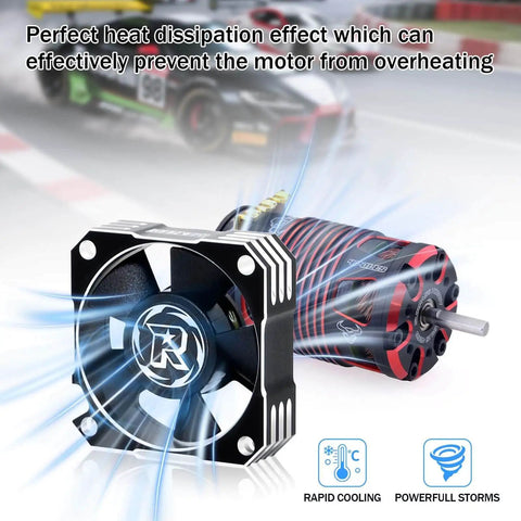 Boss 35mm RC Motor Cooling Fan, 21000 RPM, 8.4V Aluminum ESC Fan For 1 By 8 And 1 By 10 Scale RC Cars, Black And Silver