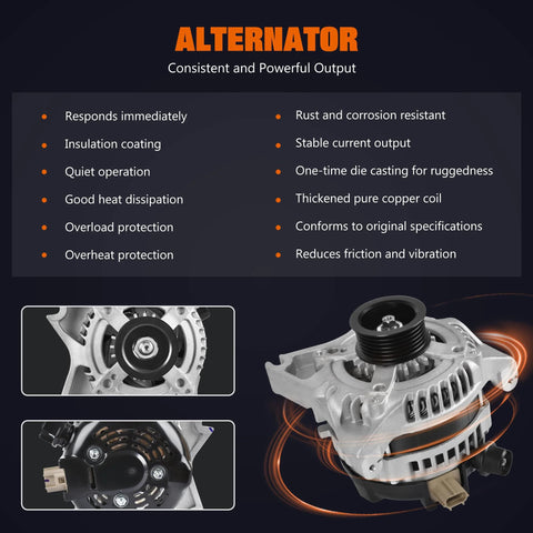 12V 150A CW Alternator That Keeps Your Truck Running Fits Ford F150 2009 2010 Expedition 2009 2010 Lincoln Navigator 2009 2010 V8 5.4L 4.6L Replaces 104210-1110 104210-5970 9L3T10300CB shown from various angles