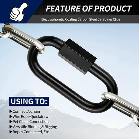 3 Inch Chain Quick Links Set Of 4 Marine Grade Stainless Steel Screw Chain Links with large opening and black coating