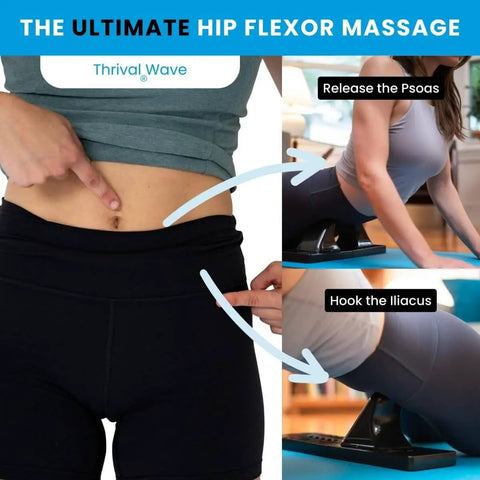 Fully Adjustable Psoas Release Tool For QL Hip Flexor Back Hamstring Glute Iliacus And Neck Pain showcased in use on hip flexor