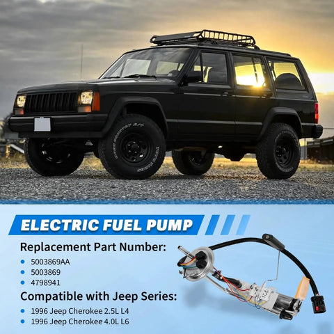 Electric Fuel Pump Assembly For 1996 Jeep Cherokee 2.5L 4.0L Replacement 5003869AA 5003869 4798941 module and vehicle shown