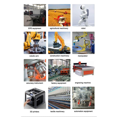 Collage of industrial and tech equipment including robots, CNC routers, engraving machines, and 3D printers.