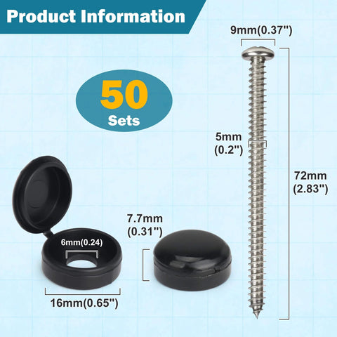 50 Pack Number 10 Two And Three Quarters Inch Shutter Screws With Black Caps Self Tapping Pan Head Phillips for Woodwork