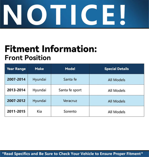 Fitment information for Pair Front Or Rear AWD Wheel Bearing Hub Assembly, Hyundai and Kia models from 2007 to 2015.