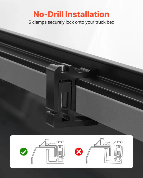 Close-up of no-drill clamp for Soft Roll Up Truck Bed Tonneau Cover For 6 Ft 4 In Beds Built To Last Fits 2019 2024 Ram 1500 Classic