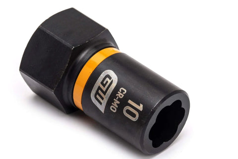 Close-up of a socket from the Seven Piece Metric Bolt Biter Extraction Socket Set With One Quarter And Three Eighths Inch Drive Bidirectional