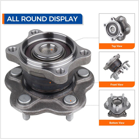 Set Of 2 Rear Wheel Bearing Hub Assemblies For Nissan Altima 2002 To 2006, Maxima 2004 To 2008, And Quest 2004 To 2009 With 5 Lug Pattern, ABS Compatible, Direct OEM Replacement, High Quality Wheel Hubs For Smooth, Quiet Ride