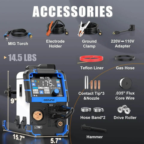 175 Amp Dual Voltage MIG Welder 110V 220V 5 In 1 Gas MIG Aluminum MIG Flux Core MIG Lift TIG And Stick Welding with accessories
