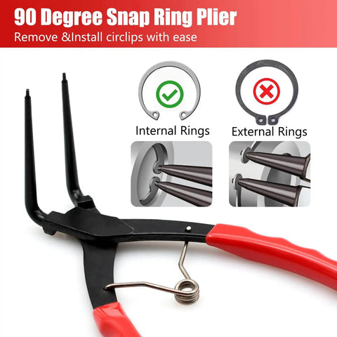 90 Degree Long Nose Snap Ring Pliers for Internal Circlip and Master Cylinder Retaining Rings, Heavy Duty Bent Lock Pliers