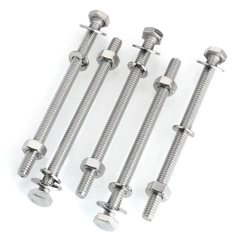 Assorted Quarter Inch By Twenty Hex Head Bolts With Nuts And Washers Set Fully Threaded Four Inch Length 304 Stainless Steel 18 8