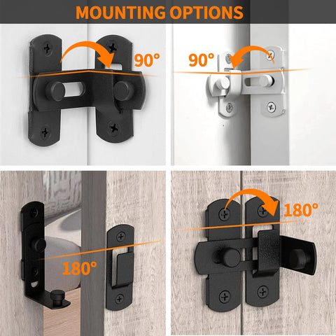 Matte Black 90 Degree Flip Barn Door Lock Latches, Stainless Steel Gate Latch Security Door Latch in various mounting positions