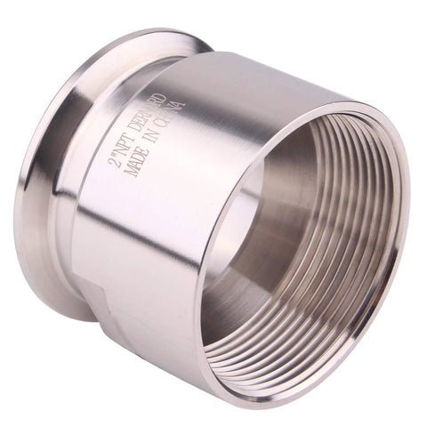 Stainless steel 2-inch tri-clamp ferrule adapter with FNPT thread for sanitary piping