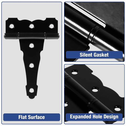 Heavy Duty 4 Inch T Strap Door Hinge 270 Degree Swing Matte Black Finish 10 Pack 2mm Thick, flat surface and silent gasket