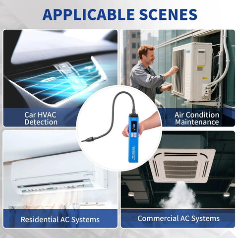 Advanced HVAC Leak Detector for Halogen Gas Leaks and Freon Alarm LCD Display Detects R22 R410A R134A R1234yf scenes