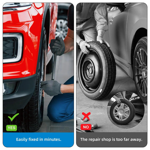Image showing a person repairing a tire with the 60 Pack Tire Repair Nails Rubber Plugs Self Service Kit For Auto Motorcycle Car Truck Tractor Includes 30 Small 30 Large Plugs In Sizes 5.3x12mm And 6.8x15mm For Quick Puncture Repairs On The Go.