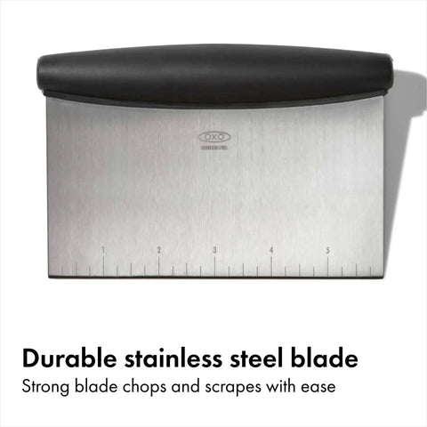 Stainless Steel All Purpose Scraper and Dough Cutter for Pizza Bread and Cookie Dough, Vegetable Chopper with Built In Quarter Inch Markings