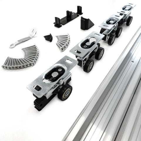 6 Foot Bypass Sliding Closet Door Track Kit For Double Doors With 72 Inch Rails And Supreme Smooth Ball Bearing Hardware