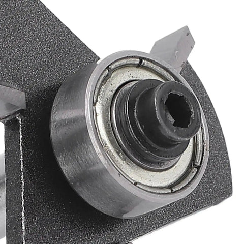 Close-up of T Shaped Router Bit With One Quarter Inch Shank, Three Teeth Ball Bearing Slotting Cutter For Wood And Plywood