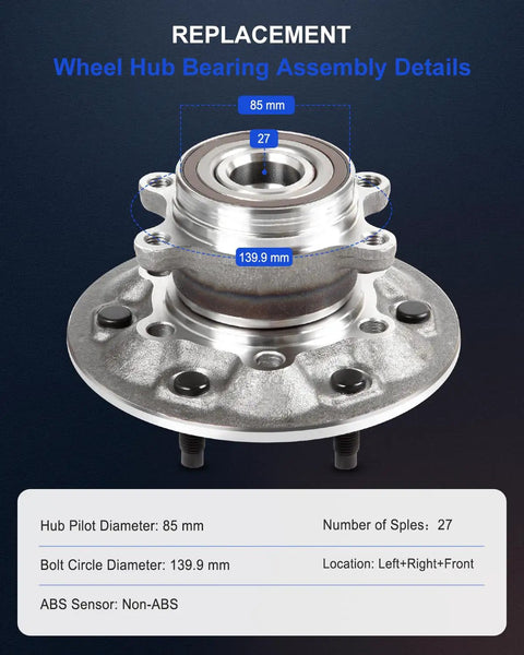 Front Wheel Bearing And Hub Assembly For 2009 2012 Chevrolet Colorado And GMC Canyon 6 Lug 515121 Direct Fit OE Quality
