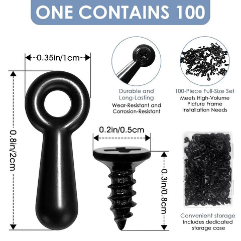 100 Pcs Metal Picture Frame Turn Button Fasteners With Screws For Backing Clips Turn Buttons Set Black Finish for DIY