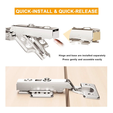 Full Overlay Soft Close Cabinet Hinges For Frameless Concealed Doors European Style Slick Clip On Four Hole Mounting Plate Nickel Plated Finish 2 Pack Easy Tool Free Installation For Kitchen And Vanity Cabinets