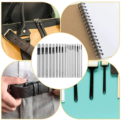 Pro Grade Beefy Leather Hole Punch Set With 0.5 To 7mm Hollow Punches Durable Metal Round Punches Belt Hole Puncher for belts and watch bands