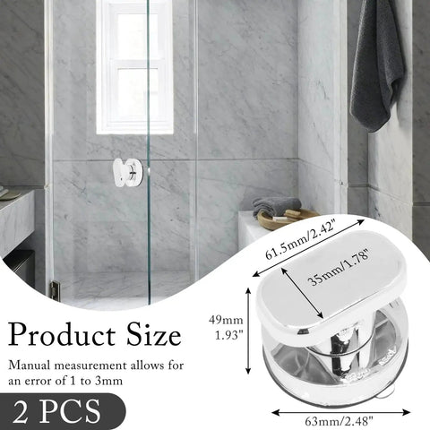 Two Piece Suction Cup Handle Set For Shower Glass Doors And Cabinets No Drill Removable Knob displayed in a bathroom setting