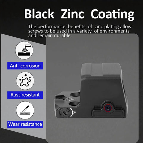 Side view of product with black zinc coating, highlighting its anti-corrosion, rust-resistant, wear resistance features.