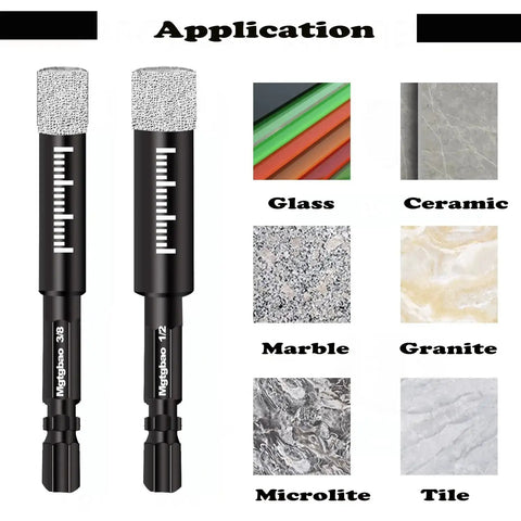 Six Piece Three Eighths Inch Dry Diamond Drill Bits Set With Ten Millimeter Hex Shank for glass, ceramic, marble, granite