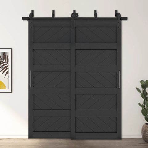 Bypass Sliding Barn Door Wave Pattern 72x84 With 5ft Hardware Kit Included Two Sets Of 36x84 Black Pre Drilled Panels Easy To Install For Bedroom Living Room Dope Modern Farmhouse Style.