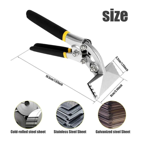 Heavy Duty 3 Inch Sheet Metal Bending Pliers One Piece Alloy Steel Nickel Plated Hand Seamer With Ergonomic Handle And Straight Jaw