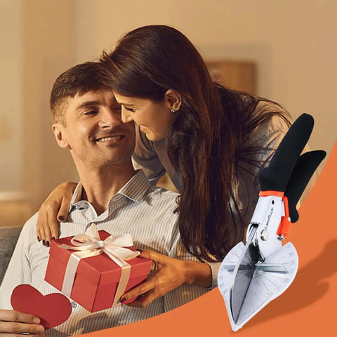 Couple with gift, featuring an Adjustable 45 To 135 Degree Miter Shears For Wood Trim And Molding, Multi Angle Handheld Tool.