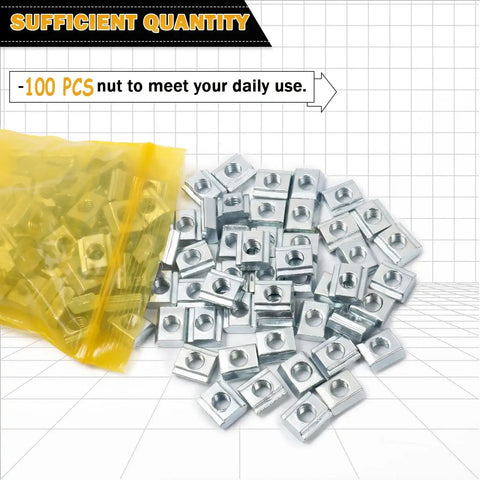 100 PCS Sliding T Nuts M4 Thread For 2020 Series T Slot Aluminum Extrusion 6mm Profile, zinc-plated carbon steel, hardware for projects.