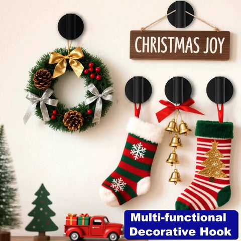 Suction Cup Hooks For Shower And Bathroom With Vacuum Lock holding Christmas wreath and stockings